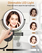 Benbilry 9    Wall Mounted Lighted Makeup Vanity Mirror With 3 Color Dimming Lights, Large Size 1X/10X Magnifying Double Sided L
