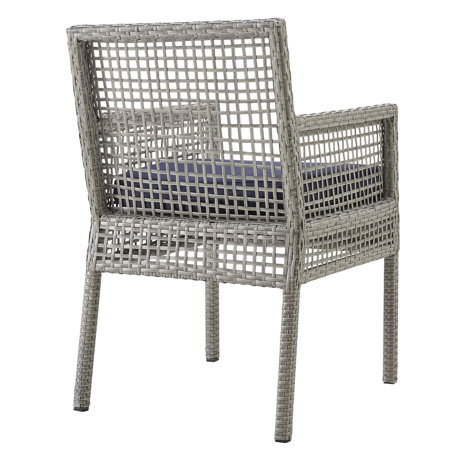 Modway Aura Wicker Rattan Outdoor Patio Two Dining Arm Chairs In Gray Navy