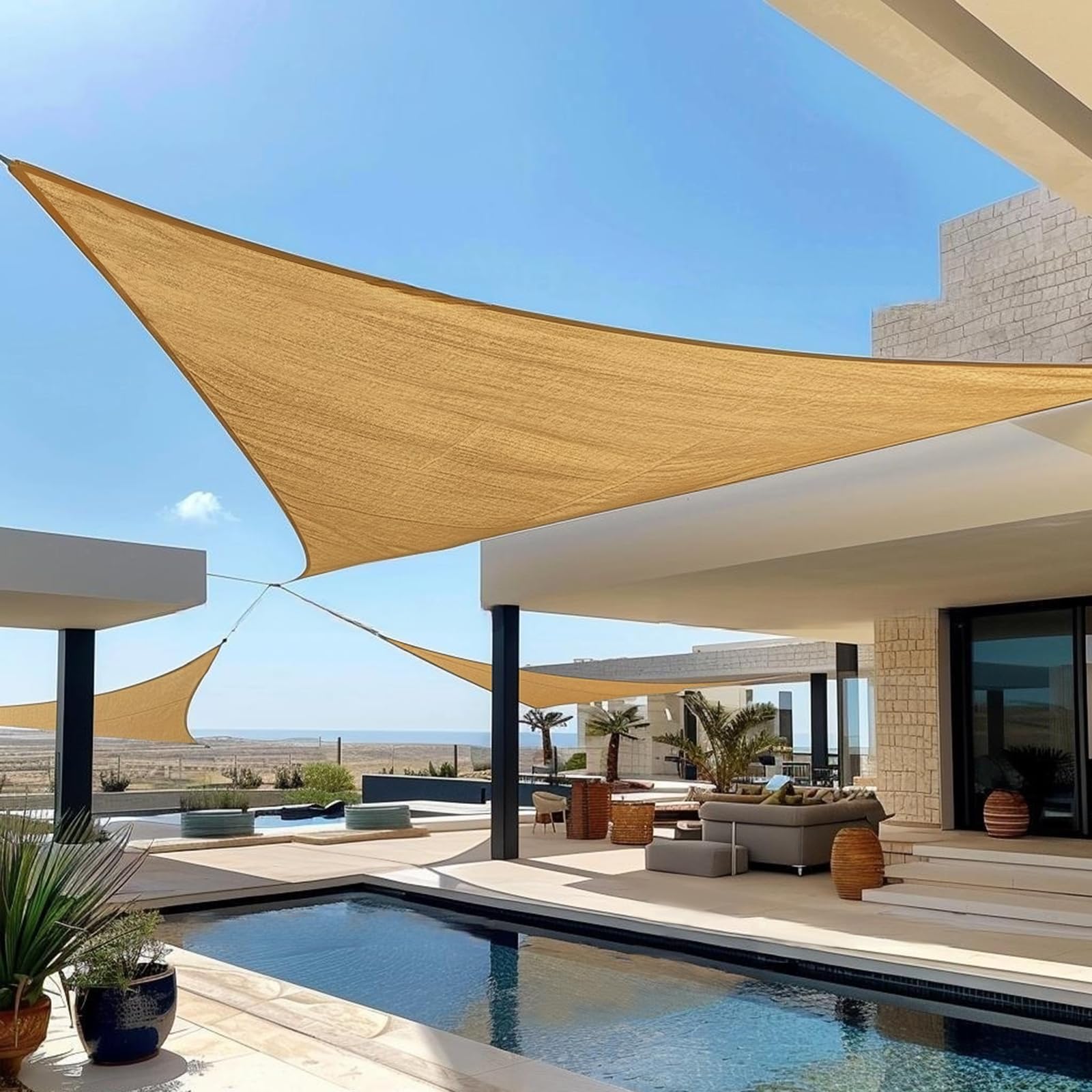 Yardmaker Sun Shade Sail Canopy Triangle 20'X20'X20' Outdoor Shade Sail For Patio Backyard Garden, Sand