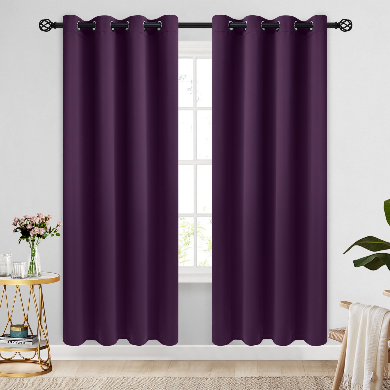 Cosviya Grommet Blackout Room Darkening Purple Curtains 72 Inch Length 2 Panels,Thick Polyester Light Blocking Insulated Thermal