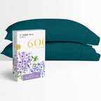 Carressa Linen 100% Egyptian Cotton Pillow Cases Set Of 2-600 Thread Count Teal Standard/Queen Pillowcase For Sleeping, Soft, Si