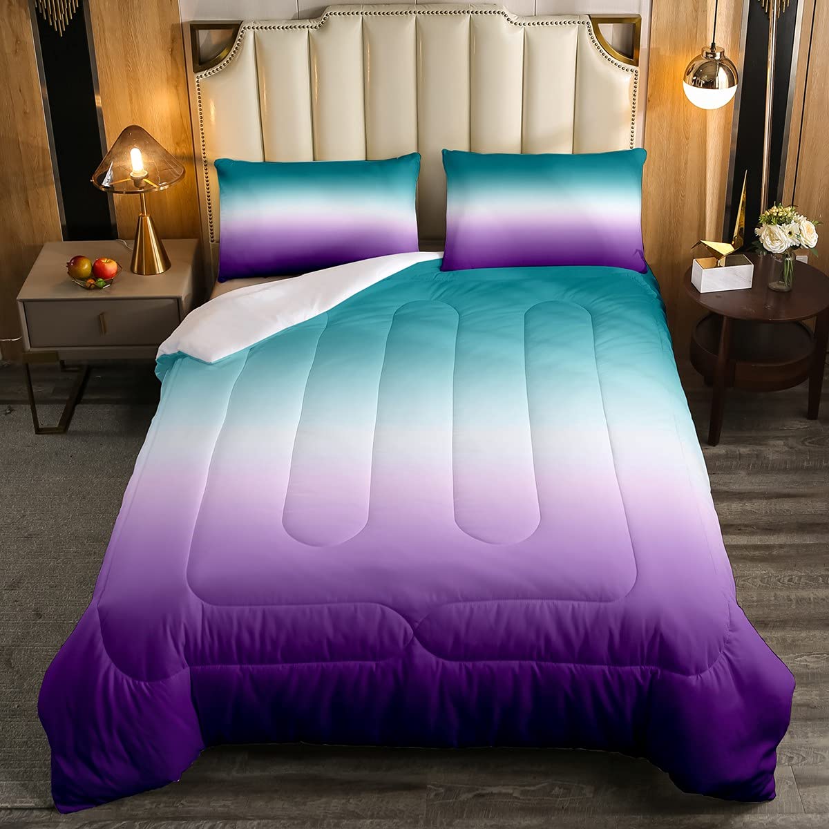 Erosebridal Ombre Comforter Set Green Purple Teal Bedding Set Twin Size Colorful Gradient Down Comforter Modern Abstract Quilt D