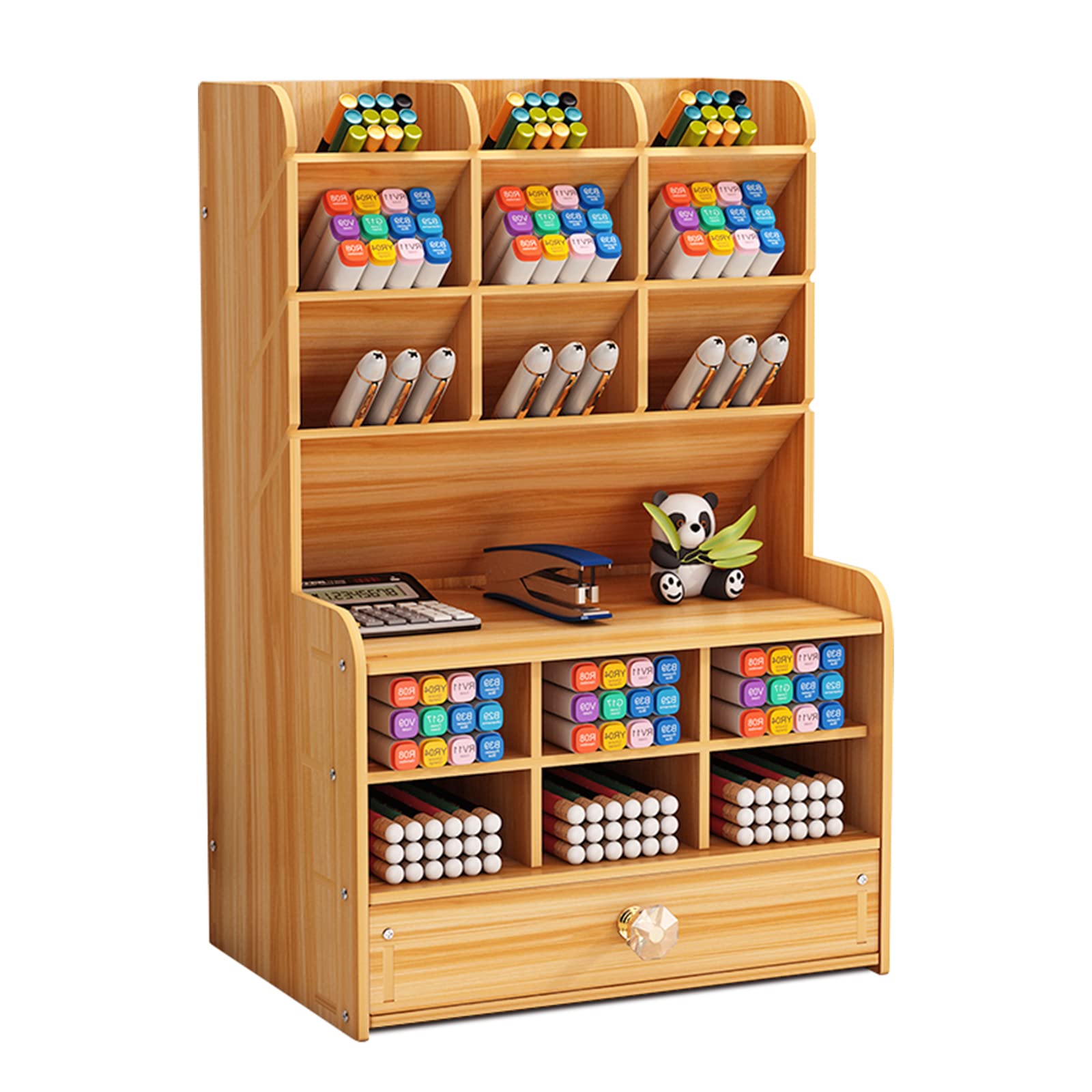 Marbrasse Wooden Desk Stationary Organizer, Multi-Functional Pen Holder, Storage Rack For School Home Office Art Supplie (B16-Ch