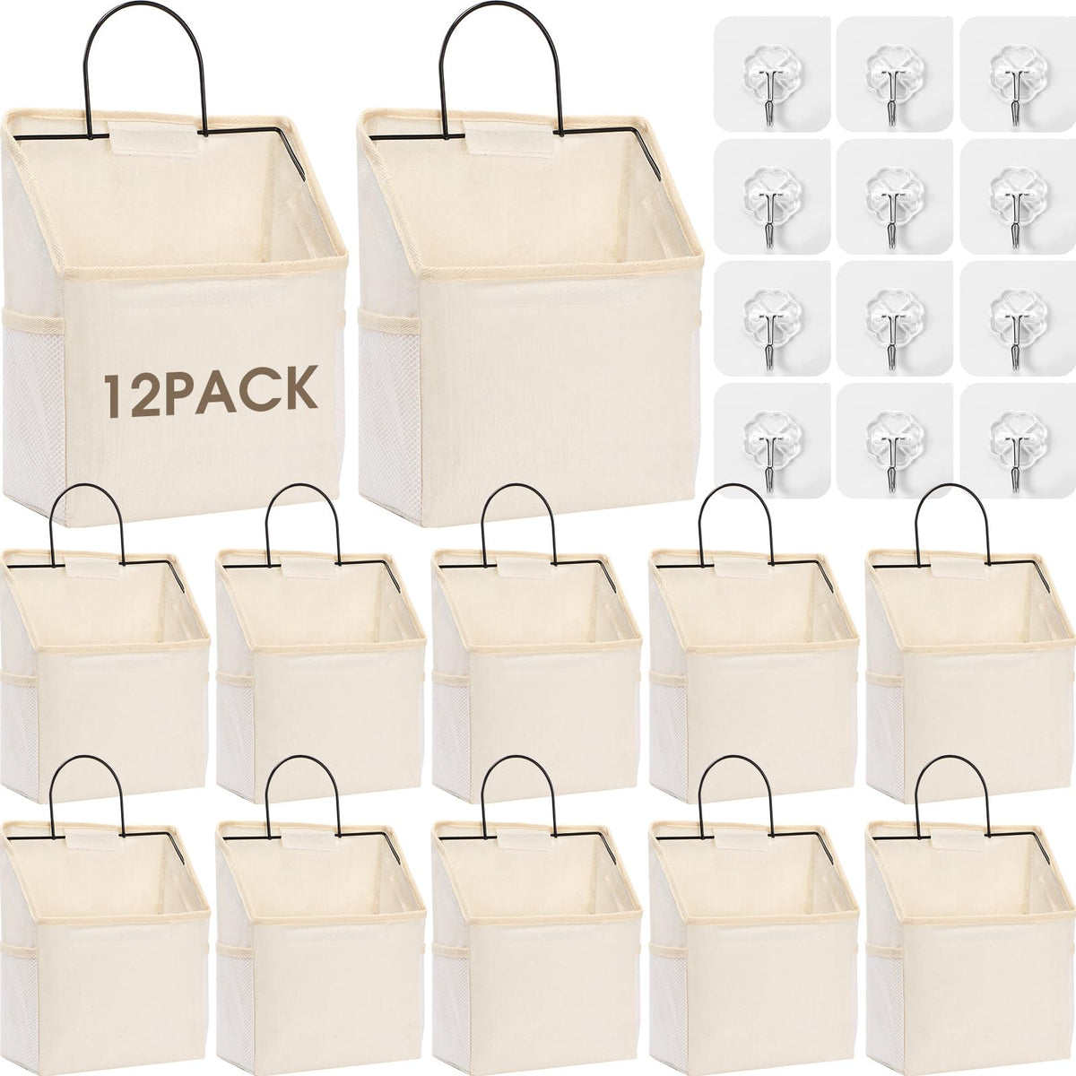 Woanger 12 Pcs Wall Hanging Storage Bag Wall Hanging Organizer Bag Over The Door Closet Basket Containers Bins with Hooks Pocket