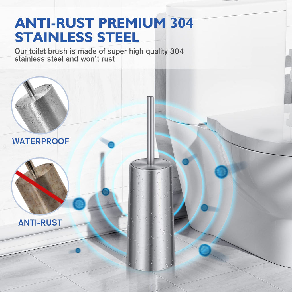 Toilet Brush And Holder, Toilet Brush 304 Stainless Steel, Toilet Bowl Brush For Bathroom Toilet-Ergonomic, Elegant,Durable