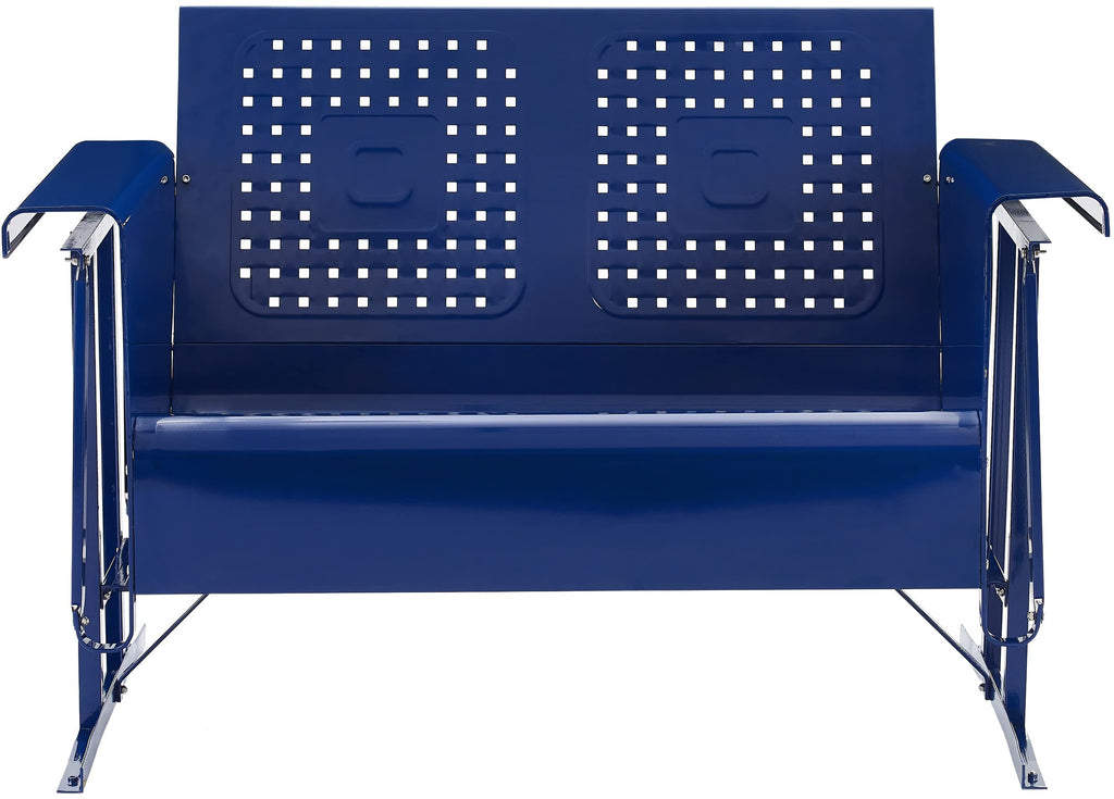 Crosley Furniture Bates Retro Metal Outdoor Loveseat Glider, 2-Person Rocking Patio Bench for Porch, Deck, Navy Gloss