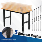Workpro Adjustable Garage Workbench, 48'X22' Rubber Wood Top Heavy-Duty Work Desk With Power Outlets, Leveling Foot, 5 Heights, 1500 Lbs Load Capacity Work Benches For Garage, Workshop, Office, Home