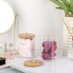 Hipiwe 2 Packs Acrylic Qtip Holder Dispenser With Lid Clear Plastic Bathroom Canisters Round Apothecary Jar Set Cotton Swab And
