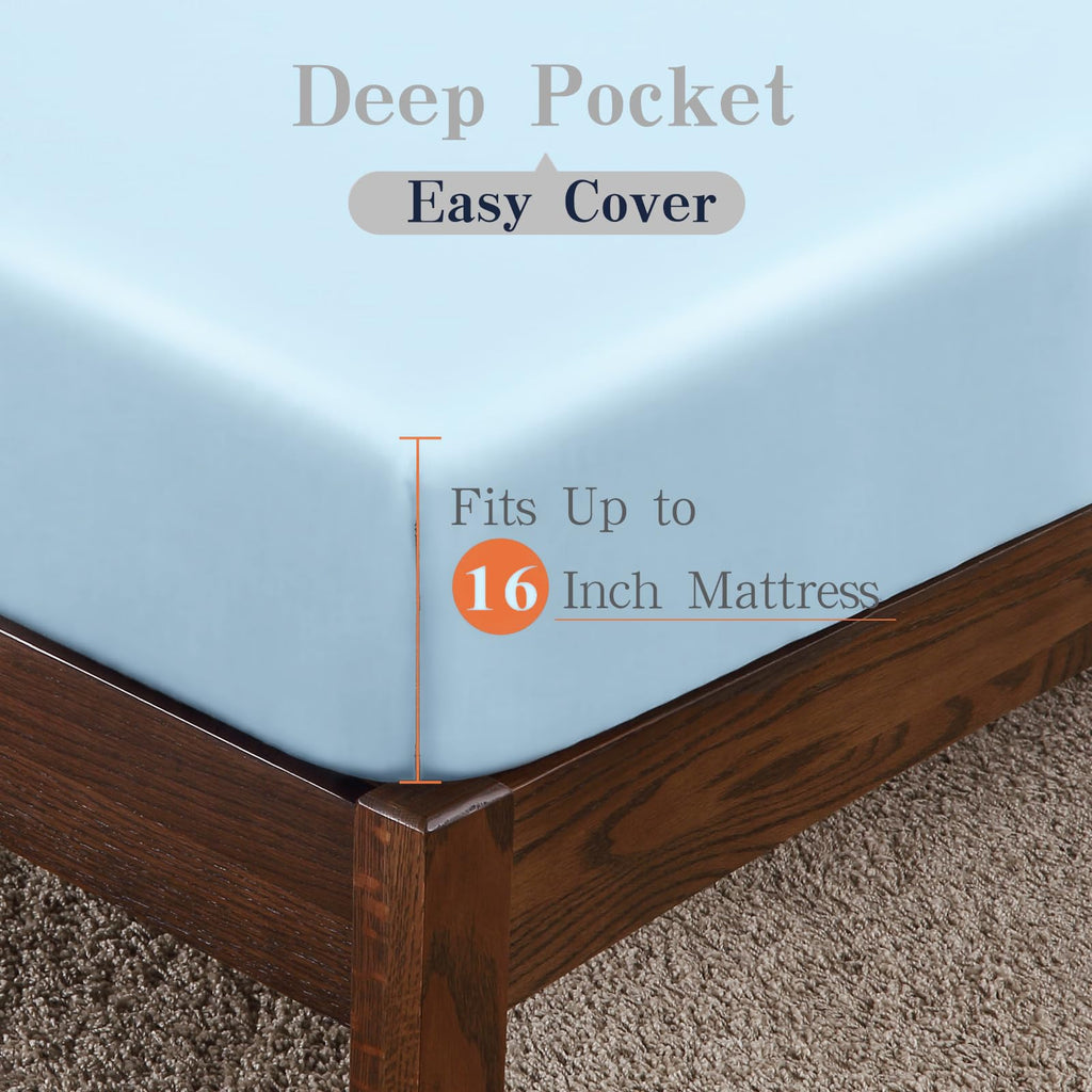 Bamboo Viscose Fitted Sheet 1 Pack Queen Size Only,400 Thread Count,8-16'' Deep Pocket,Bottom Sheet Colorfast Soft & Silky & Bre