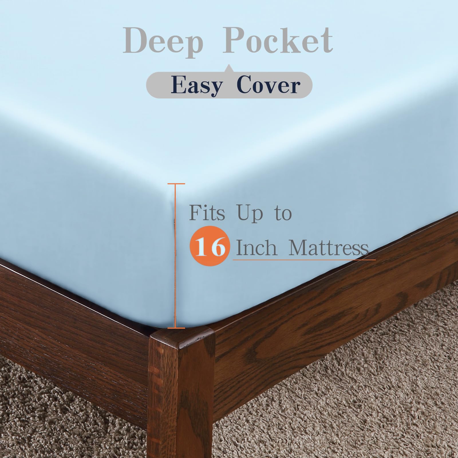 Bamboo Viscose Fitted Sheet 1 Pack Queen Size Only,400 Thread Count,8-16'' Deep Pocket,Bottom Sheet Colorfast Soft & Silky & Bre