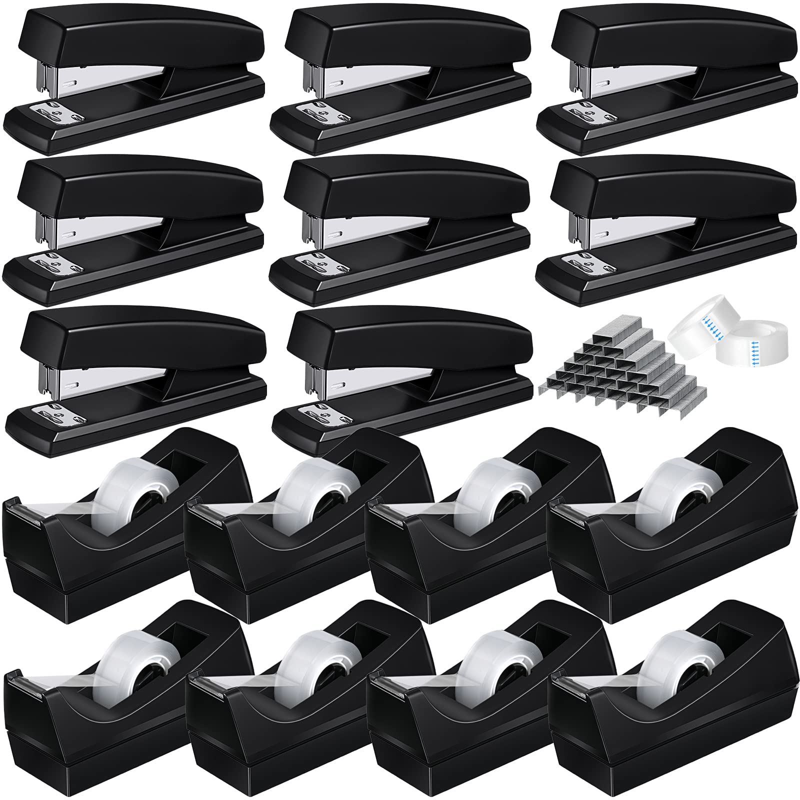 16 Pieces Desk Staplers Tape Dispensers Sets Staplers For Desk Office Stapler With Standard Staples Black Tape Holder Desktop Ta