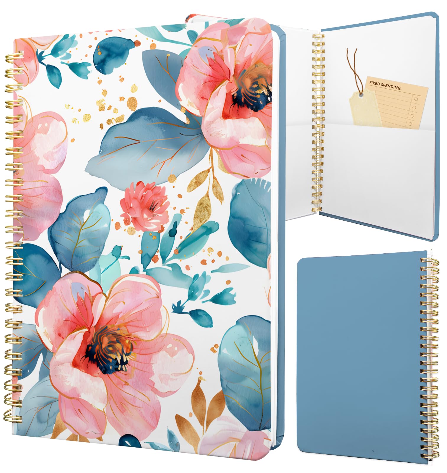 Stanoha Cute Spiral Notebook Journal A5 Aesthetic Pretty Floral Design For Women Girls Kawaii With Pocket, 8.5 X 5.7 Inch, Pink