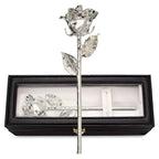 Forever Rose Leather Case Bundle - A Genuine, One Of A Kind, Real Rose Hand Dipped In Silver With Beautiful Leather Case With Le