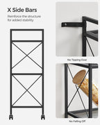 Songmics 3-Tier Metal Storage Rack With Wheels, Mesh Shelving Unit With X Side Frames, 31.5-Inch Width, For Entryway, Kitchen, Living Room, Bathroom, Industrial Style, Black Ubsc183B01