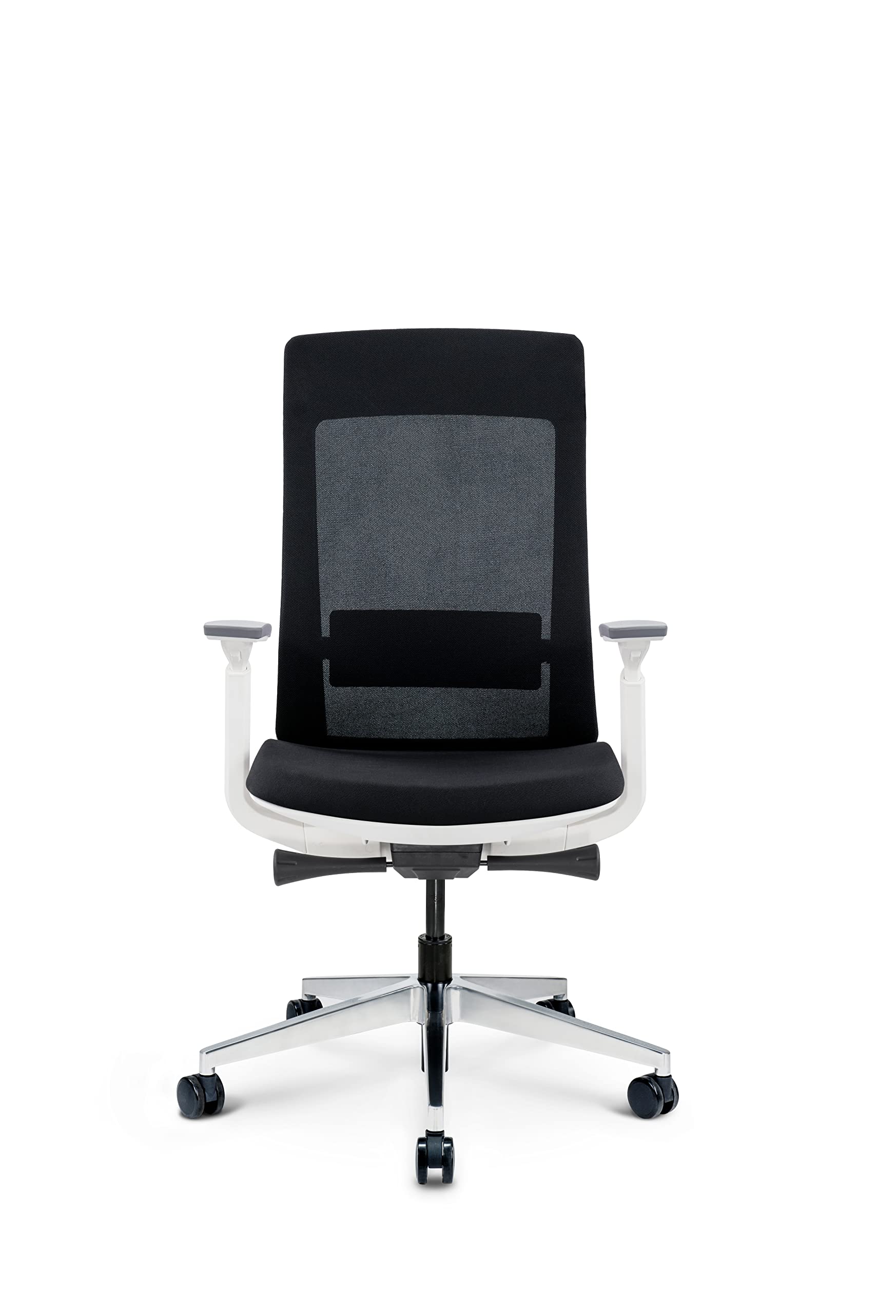 Ergohuman Elevate Black Mesh Back With Black Fabric Seat, Weight Balance, Tilt And Height Adjustment, Office Desk Chair (White Frame)