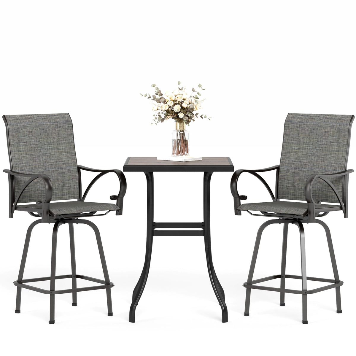 Mfstudio 3 Piece Outdoor High Top Bar Set, Bar Height Table And Chairs For Patio, Waterproof Bar Height Bistro Set For 2,Grey