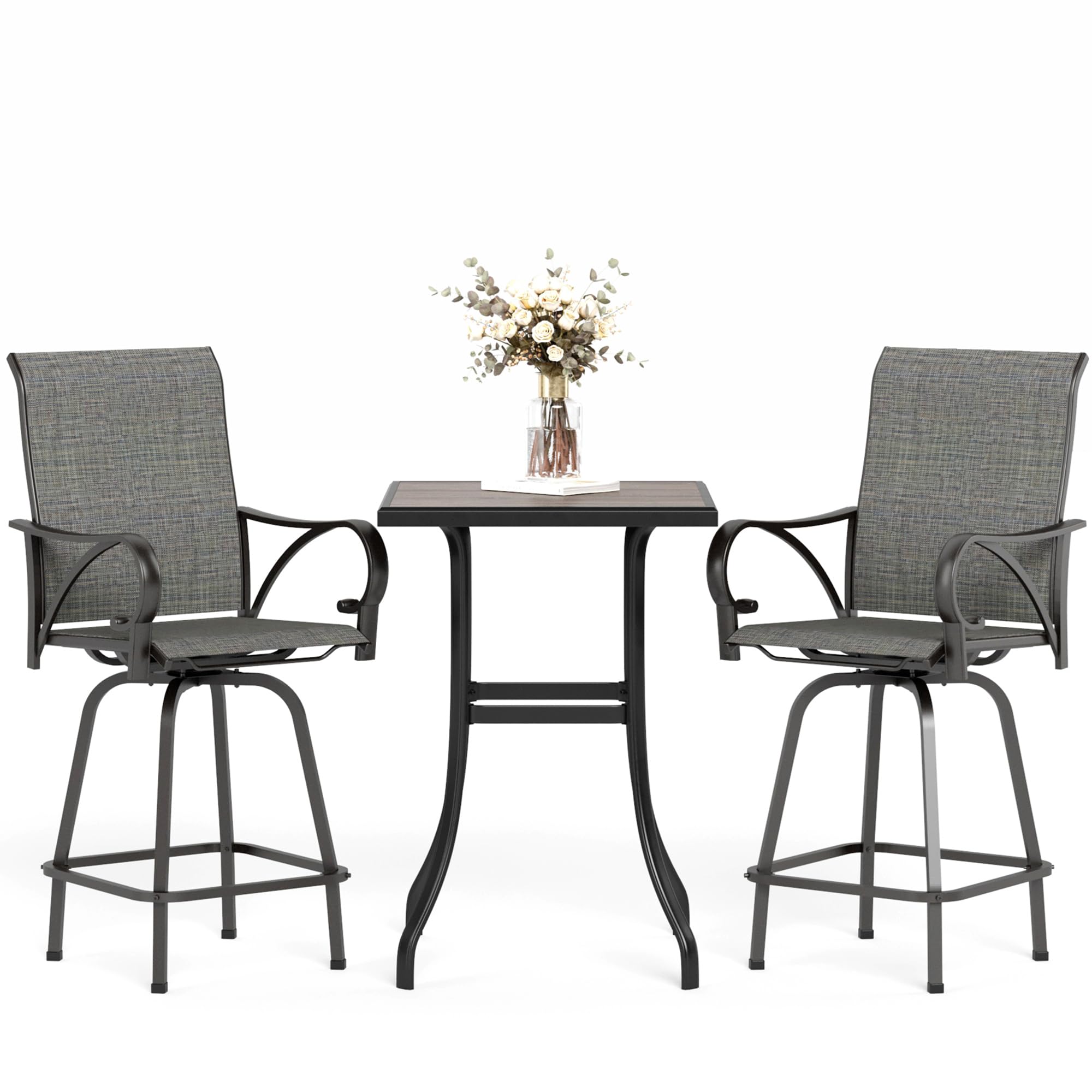 Mfstudio 3 Piece Outdoor High Top Bar Set, Bar Height Table And Chairs For Patio, Waterproof Bar Height Bistro Set For 2,Grey