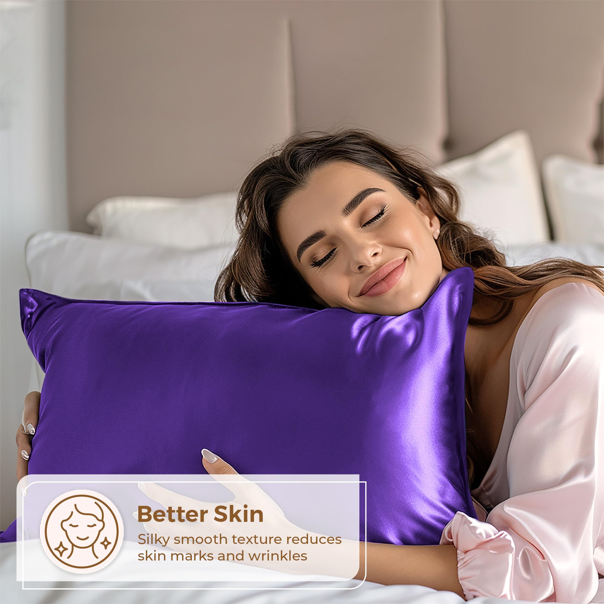 Satin Pillowcase 2 Pack - King Size (20''X40'', Purple) - Silky Pillow Cases For Hair And Skin - Satin Pillow Covers With Envelo