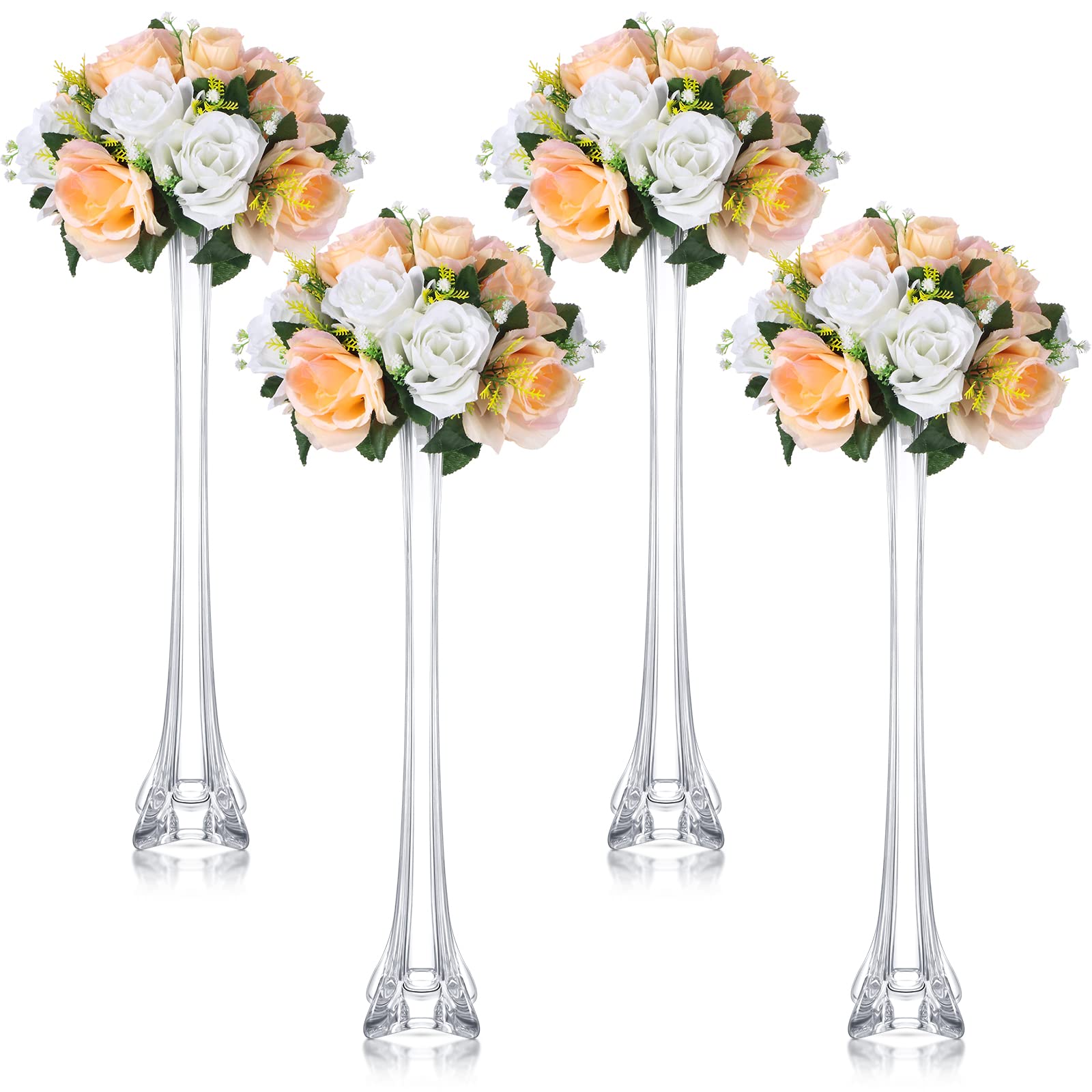 4 Pcs Eiffel Tower Vase Tall Glass Eiffel Tower Vases Clear Tower Vases Table Centerpiece Flower Container Vases with Sturdy Bas
