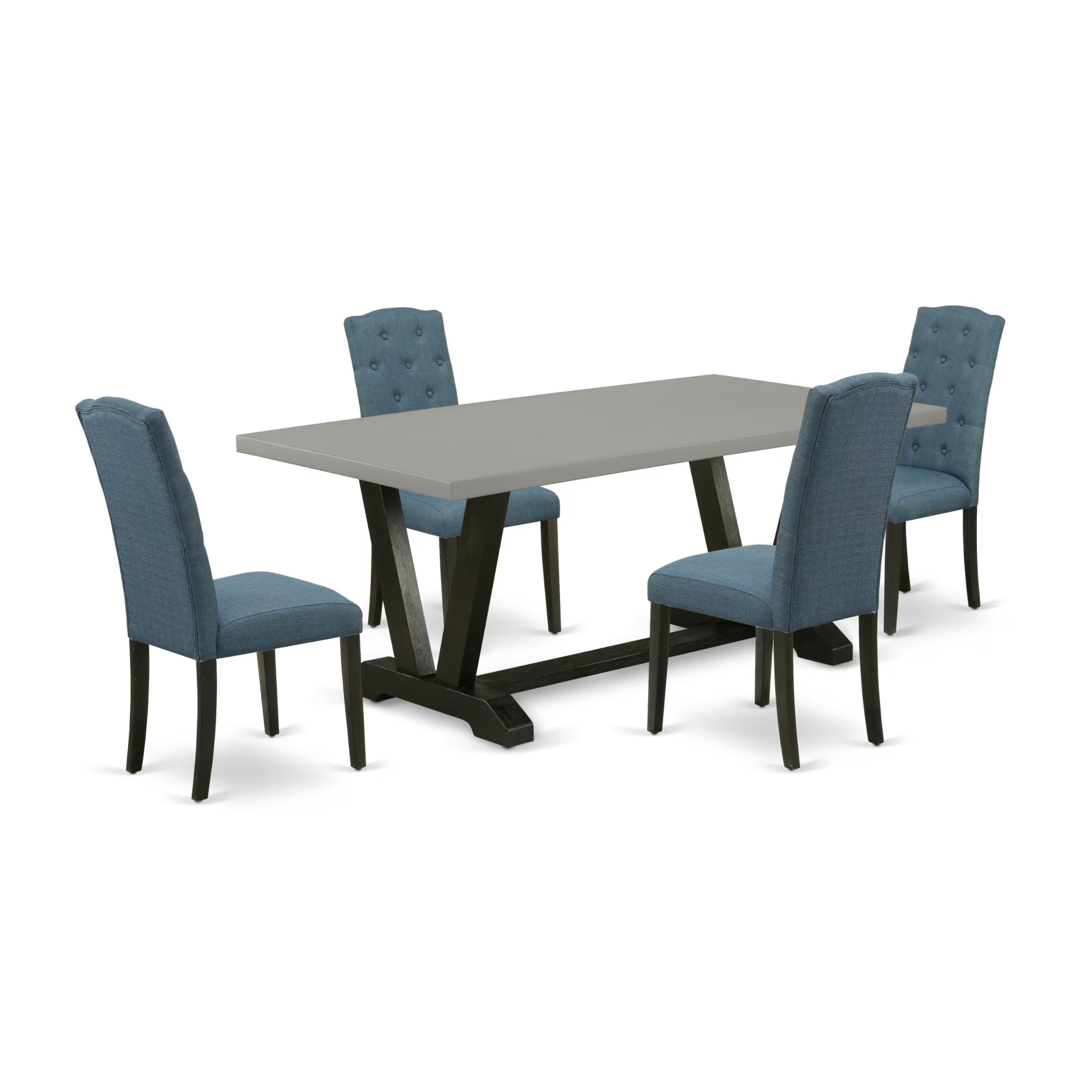 East West Furniture V697Ce121-5 5 Piece Dinette Set Includes A Rectangle Dining Room Table With V-Legs And 4 Mineral Blue Linen Fabric Parson Dining Chairs, 40X72 Inch, Multi-Color