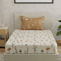 Huesland By Ahmedabad Cotton 144 Tc Bedsheet For Single Bed With 1 Pillow Cover | White, Tangerine Orange & Grey