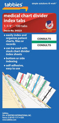 Tabbies Medical Chart Index Tabs 'Consults' 1-1/4'W X 1/2'H, Green, 100 Tab Inserts Per Pack (54523)