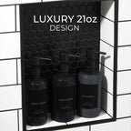 Stylish Shampoo And Conditioner Dispenser Set Of 3 - Modern 21Oz Shower Soap Bottles With Pump And Labels - Easy To Refill Body