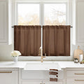 HOMEIDEAS Non-See-Through Brown Privacy Sheer Kitchen Curtains, 30 X 24 Inches Long 2 Panels Short Sheer Curtains Light Filterin