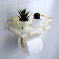 Toilet Paper Holder with Shelf - Toilet Roll Holder Modern Decor for Bathroom, White Wooden Shelf Without Drilling&Wall Mounted