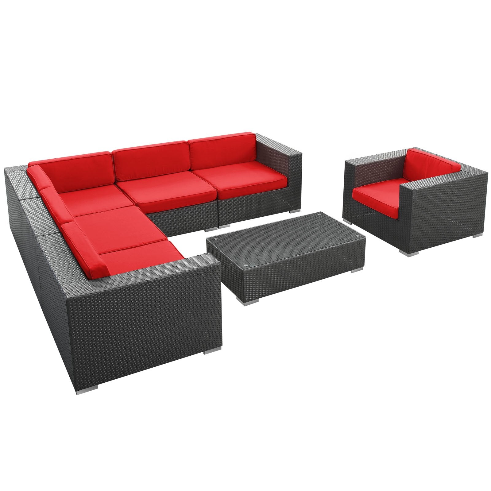 Modway Eei-606-Exp-Red-Set Corona Espresso And Red 7 Piece Outdoor Patio Sectional Set