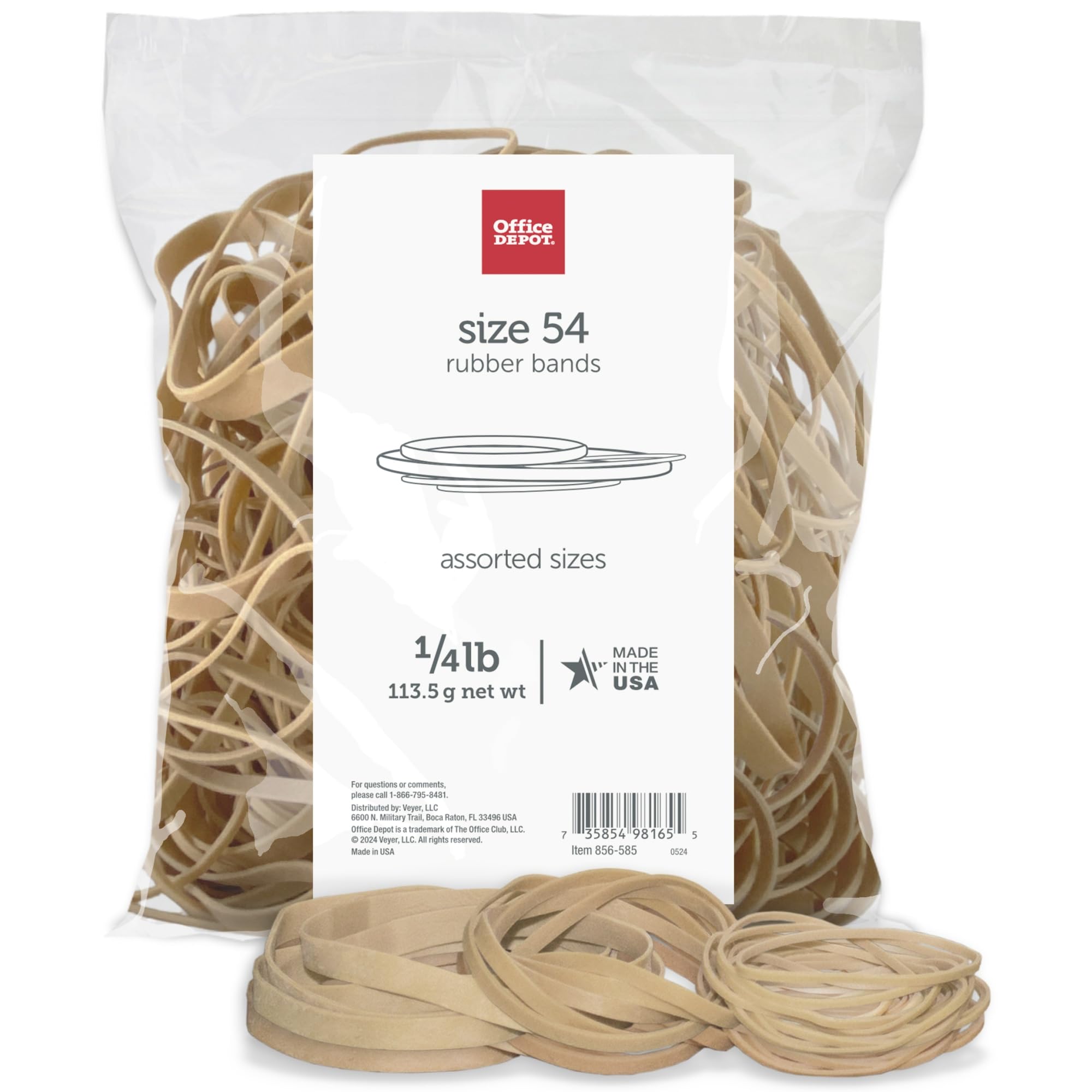 Office Depot Rubber Bands, #54, Assorted Sizes, 0.25 Lb. Bag, 2454808