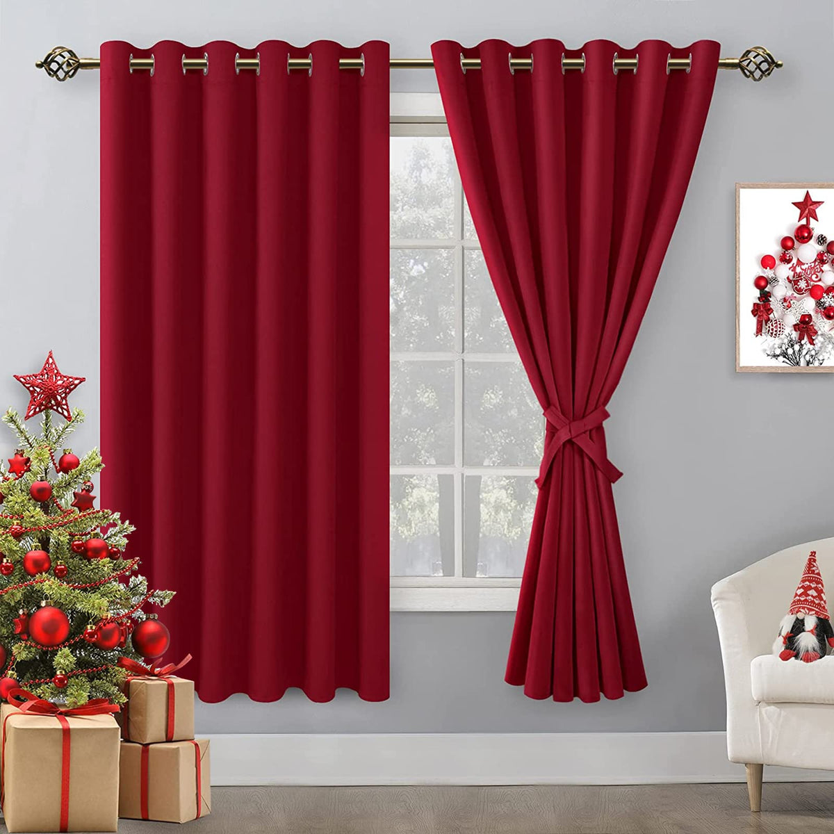 Hiasan Grommet Blackout Curtains For Bedroom, 70 X 63 Inches - Thermal Insulated & Light Blocking Window Drapes For Living Room/
