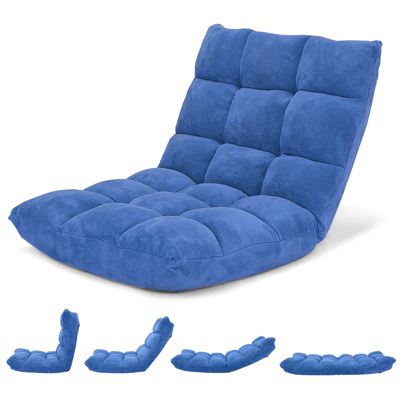Giantex Floor Chair With Back Support - Floor Gaming Chair With 14 Adjustable Position, Padded Sleeper Bed, Couch Recliner, Meditation Chair, Gaming Floor Chairs For Adults, Gaming Chair Floor, Blue