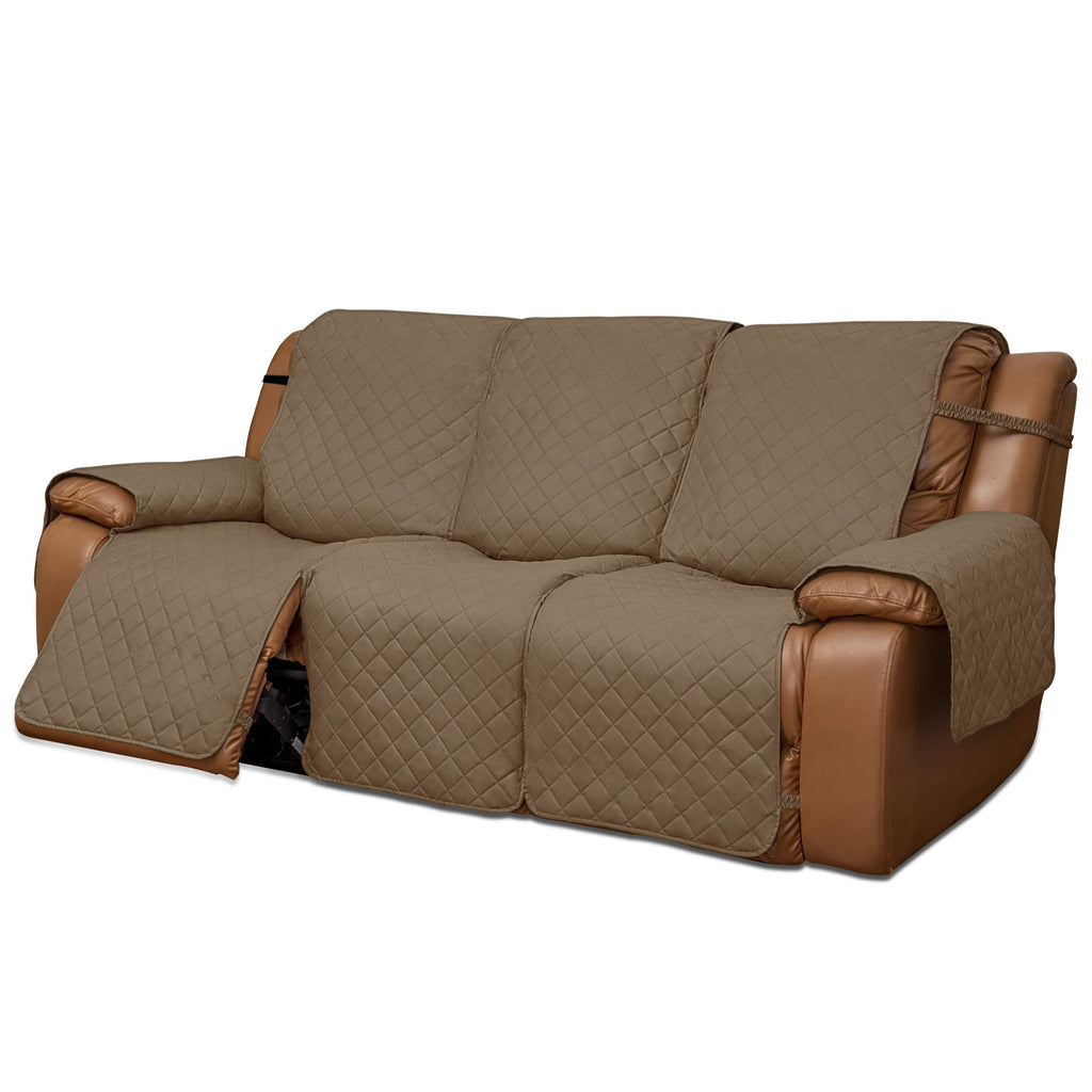 Easy-Going Oversized Recliner Sofa Cover, Reversible Couch Cover For 3 Seat Recliner, Split Sofa Cover For Each Seat With Elastic Straps For Kids, Dogs, Pets (3 Seater, Camel/Camel)