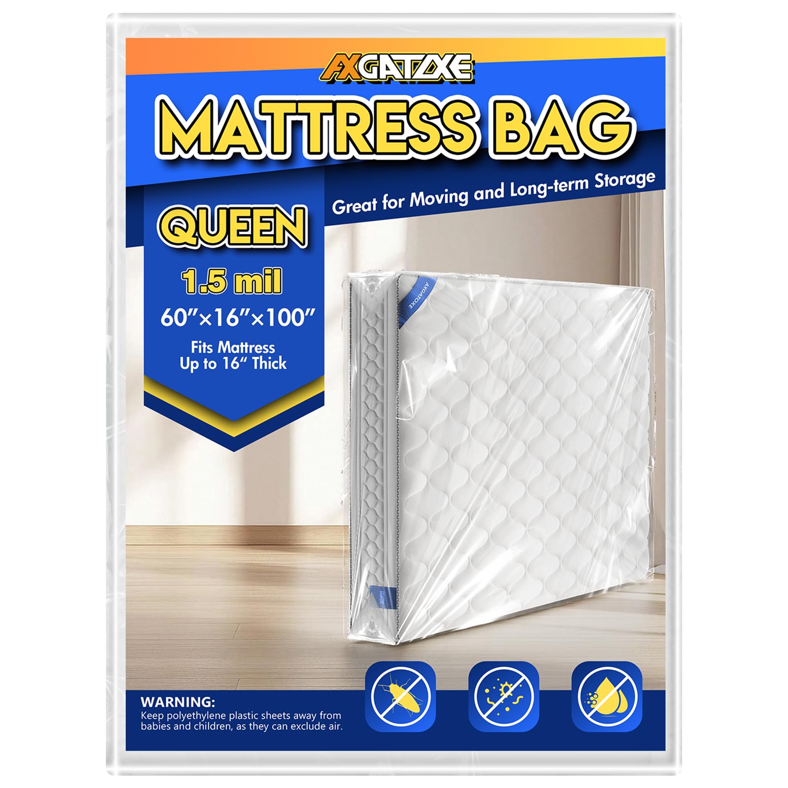 Plastic Mattress Bag For Moving Storage, Waterproof Mattress Cover, Mattress Protector For Moving Supplies (Queen)