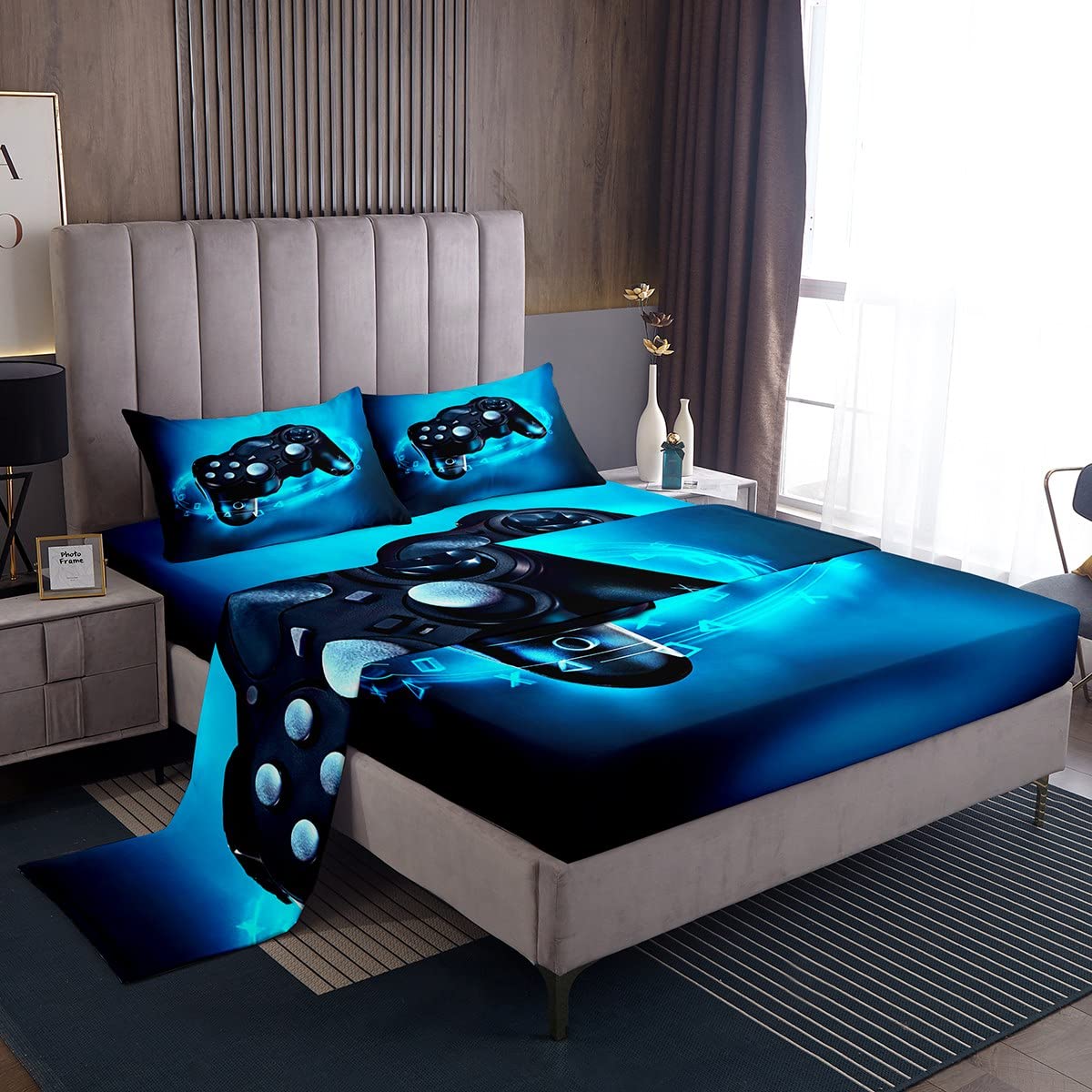 Feelyou Gamer Bedding Set Queen Size For Boys Kids Bed Sheet Set Gaming Video Game Sheets Set Lightweight Breathable Men Teens G