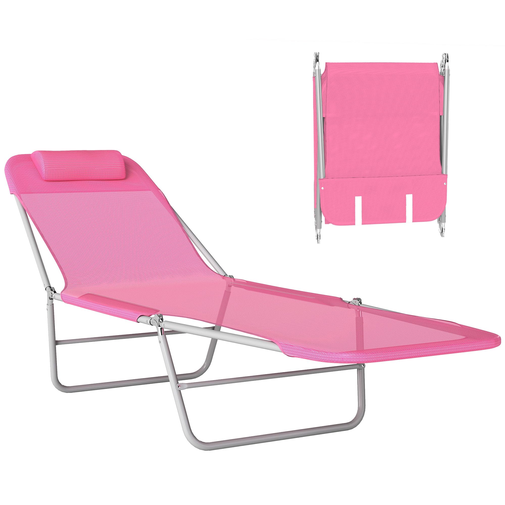 Outsunny Folding Chaise Lounge Chair, Pool Sun Tanning Chair, Outdoor Lounge Chair with Reclining Back, Breathable Mesh Seat, He