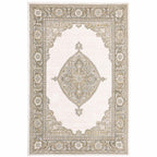 HomeRoots 510148 8 x 10 ft. Beige Ivory Tan Gold Gray & Green Oriental Power Loom Stain Resistant Rectangle Area Rug