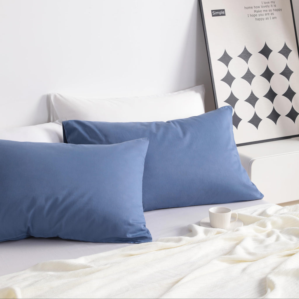 Ntbay King Cotton Pillowcases - Envelope Closure 20X36 Pillowcases Set Of 2, Breathable And Soft Bed Pillow Cases, Denim Blue