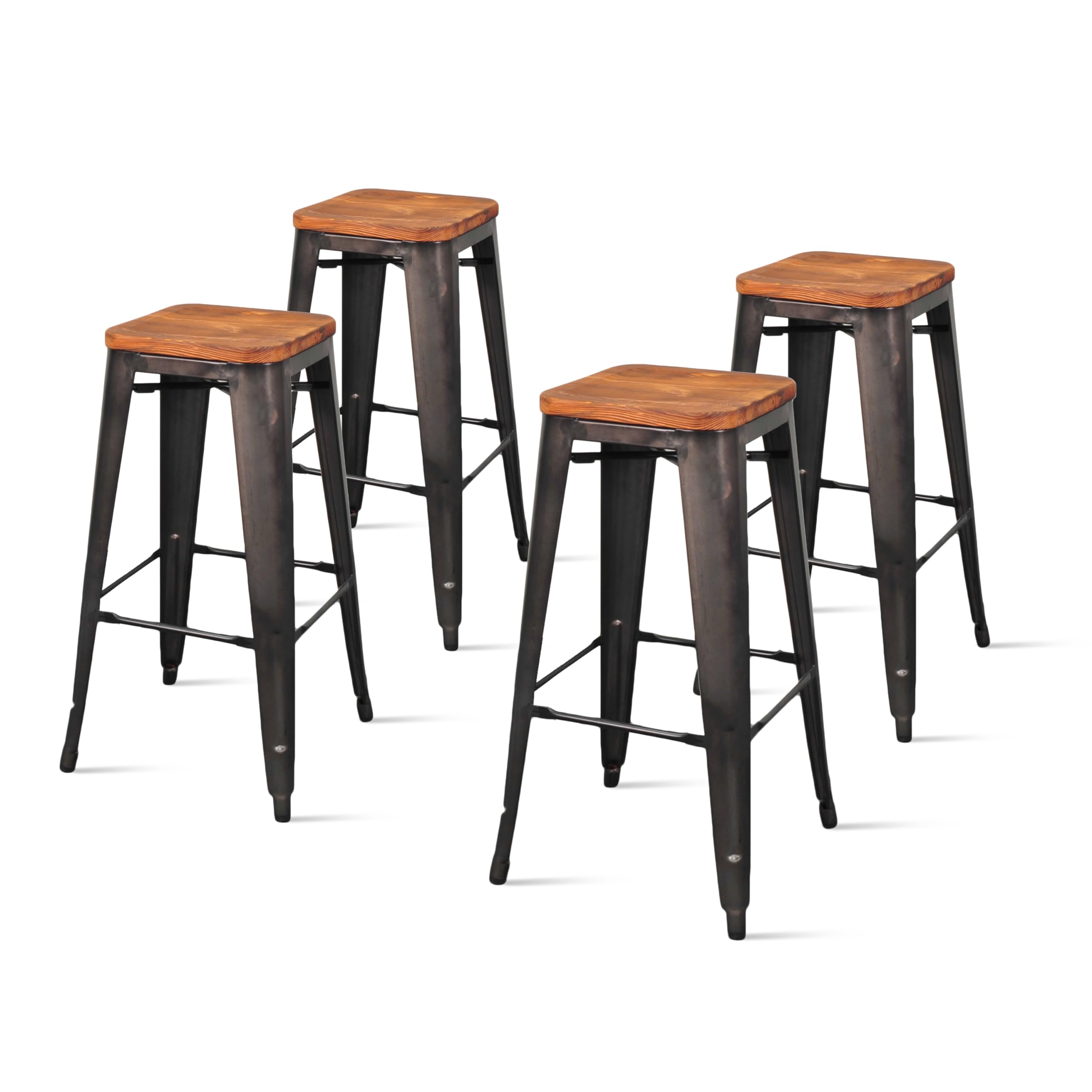 New Pacific Direct Metropolis Metal Backless Bar Stool 30&quot; Wood Seat,Gunmetal Gray,Set Of 4