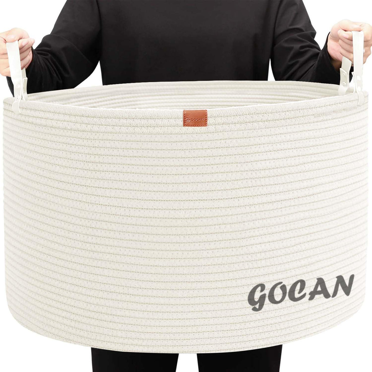 GOCAN Extra Large Storage Laundry Basket 22 X 22X 14 Cotton Rope Woven Basket for Blanket Basket with Handles for Living Room