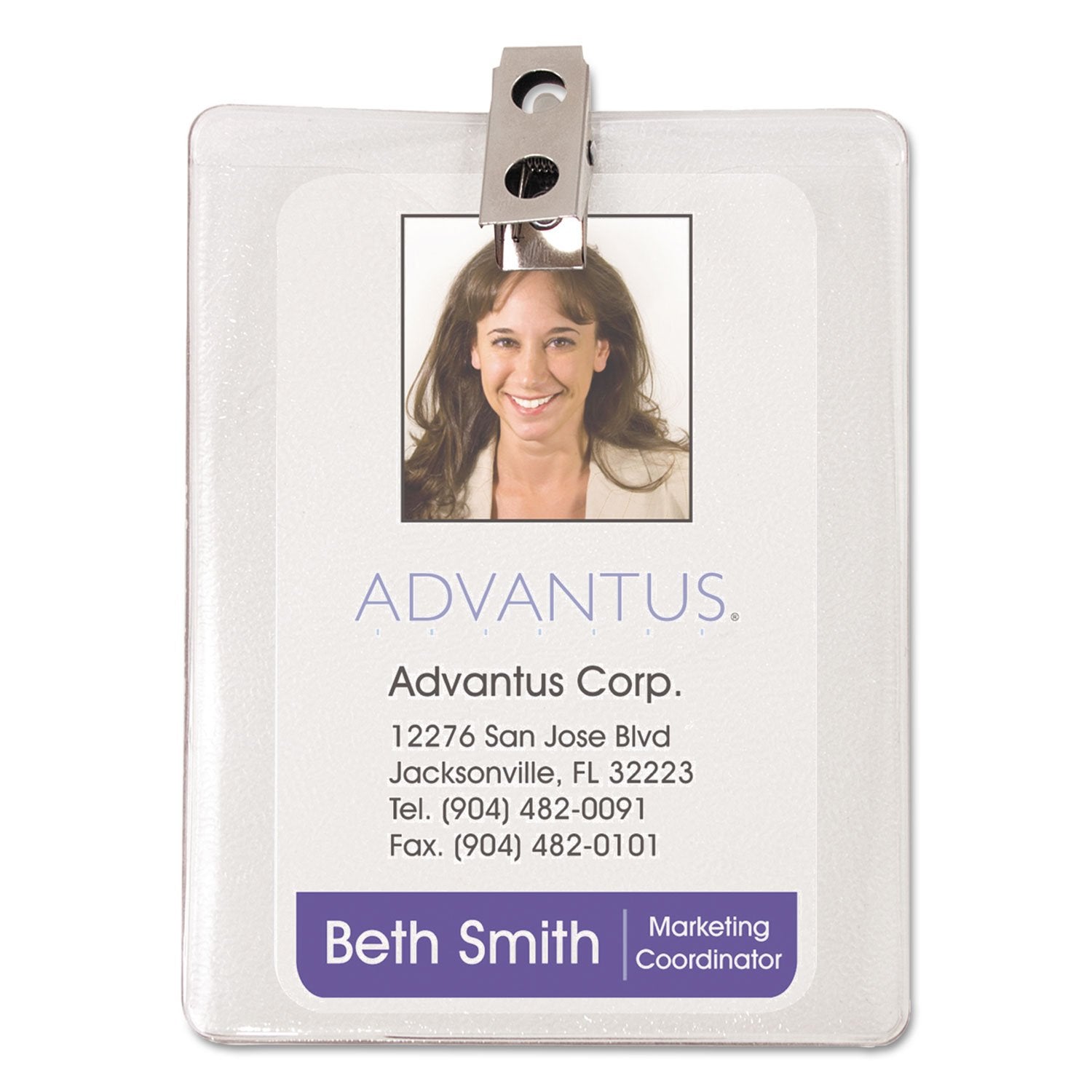Advantus 75457 Id Badge Holder W/Clip, Vertical, 3W X 4H, Clear, 50/Pack