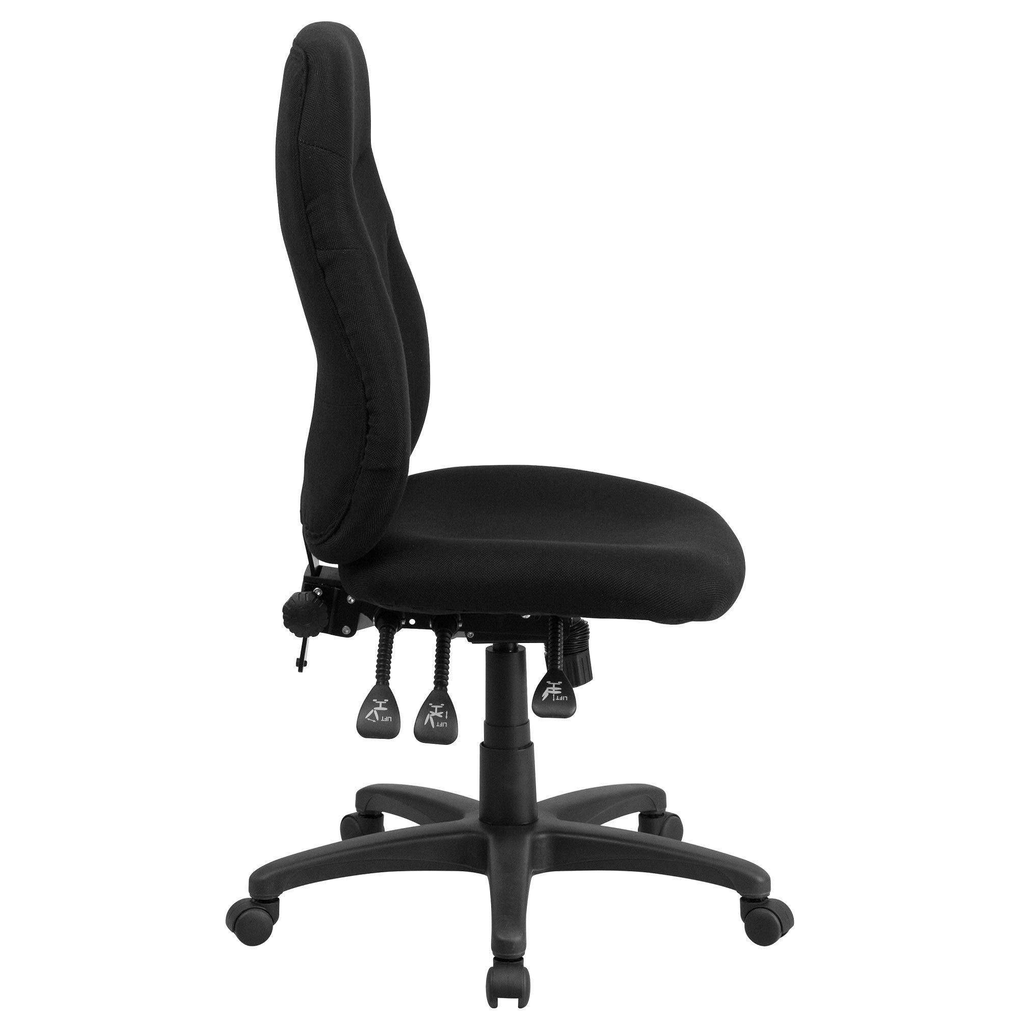 Flash Furniture Hughes High Back Black Fabric Multifunction Swivel Ergonomic Task Office Chair