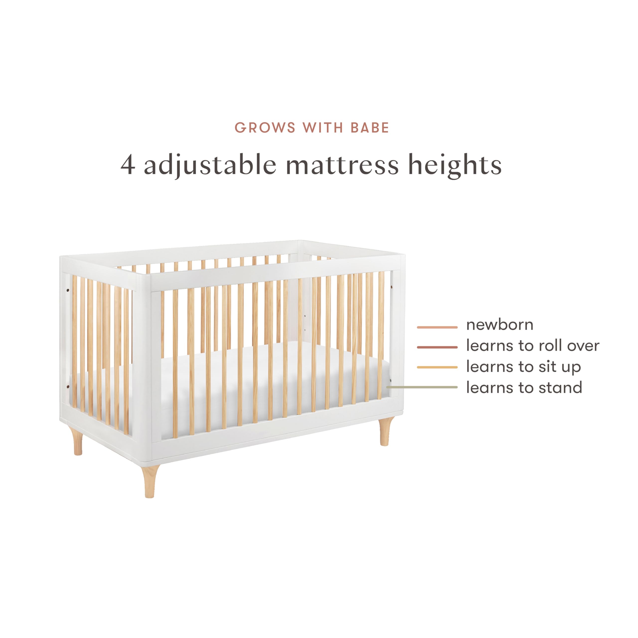Babyletto Lolly 3-In-1 Convertible Crib With Toddler Bed Conversion Kit In White And Natural, Greenguard Gold Certified