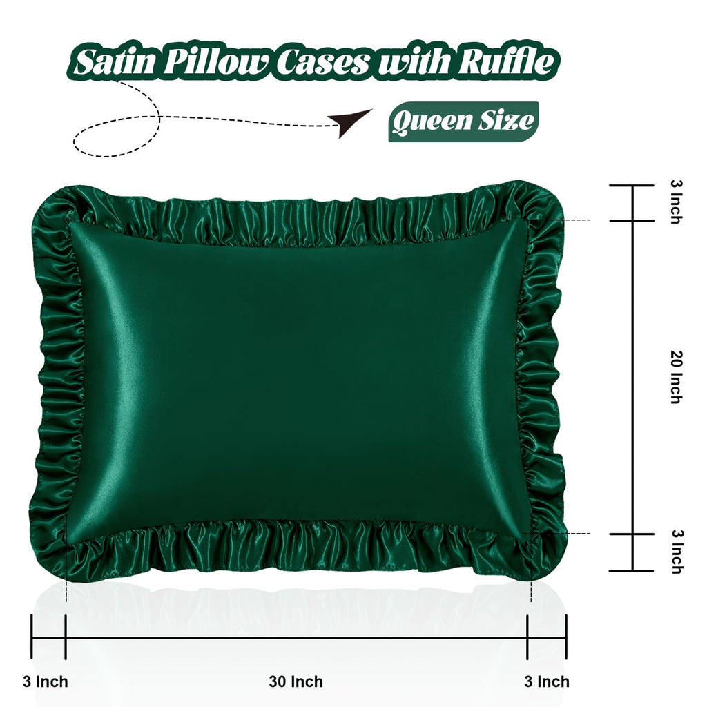Homiest Ruffle Satin Pillowcase For Hair And Skin, Queen Satin Pillow Covers Silky Pillow Cases Set Of 2, Satin Ruffled Pillowca