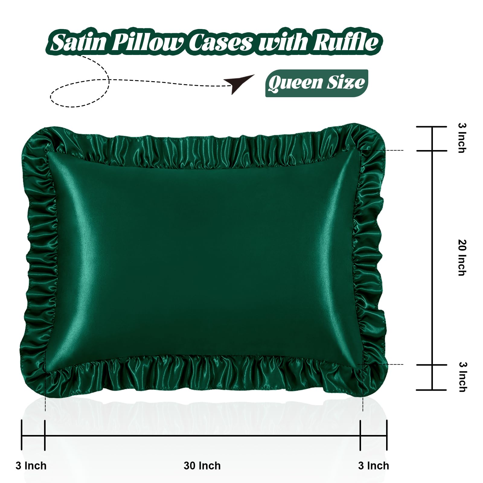 Homiest Ruffle Satin Pillowcase For Hair And Skin, Queen Satin Pillow Covers Silky Pillow Cases Set Of 2, Satin Ruffled Pillowca