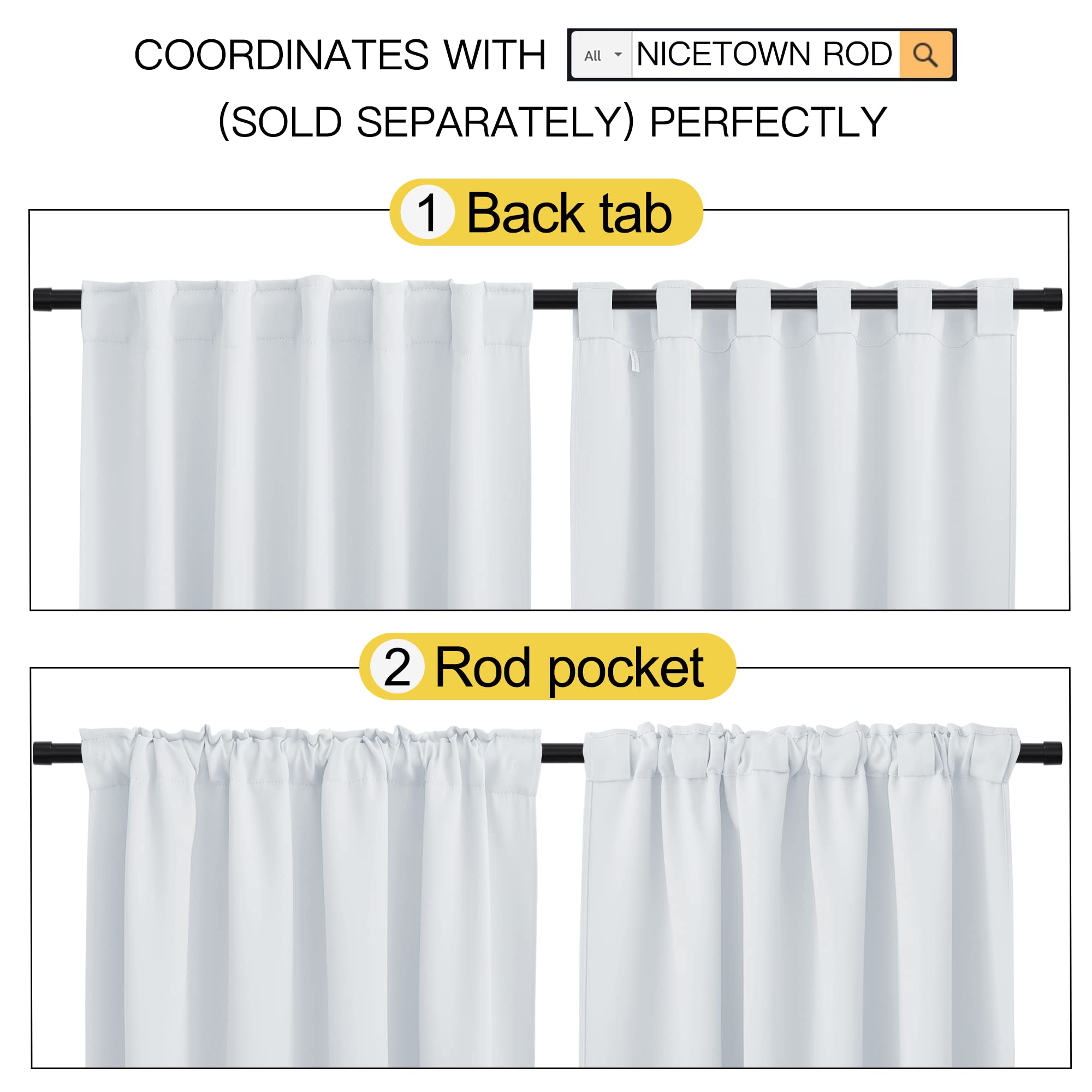 Nicetown Living Room Darkening Curtain Drapes - (Cloud Grey Color) W62 X L72, Set Of 2, Room Darkening Window Treatment Drapery Panels For Room Divider Garage Balcony Office