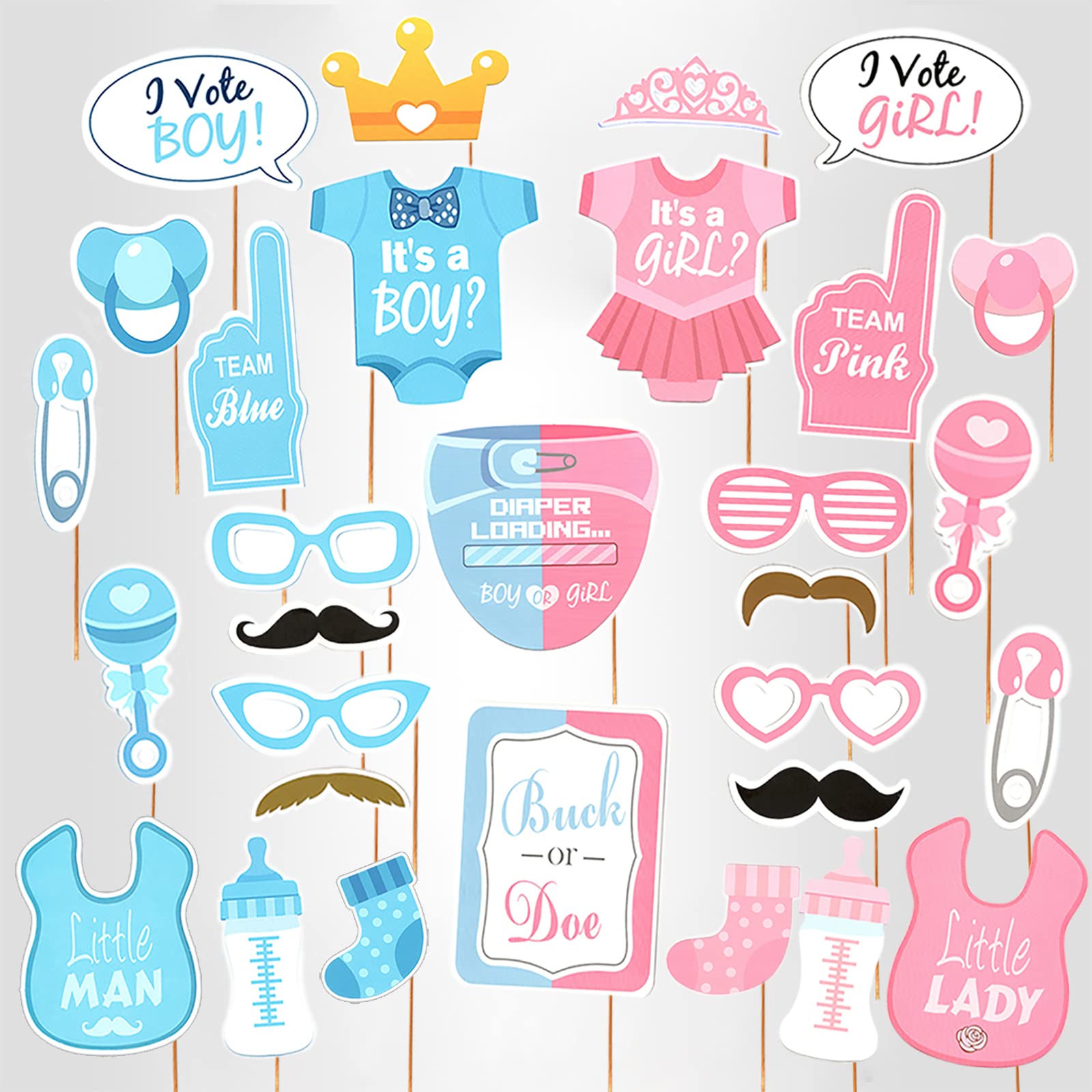 Baby Photo Booth Props Gender Reveal Party Boy or Girl Shower Birthday Party