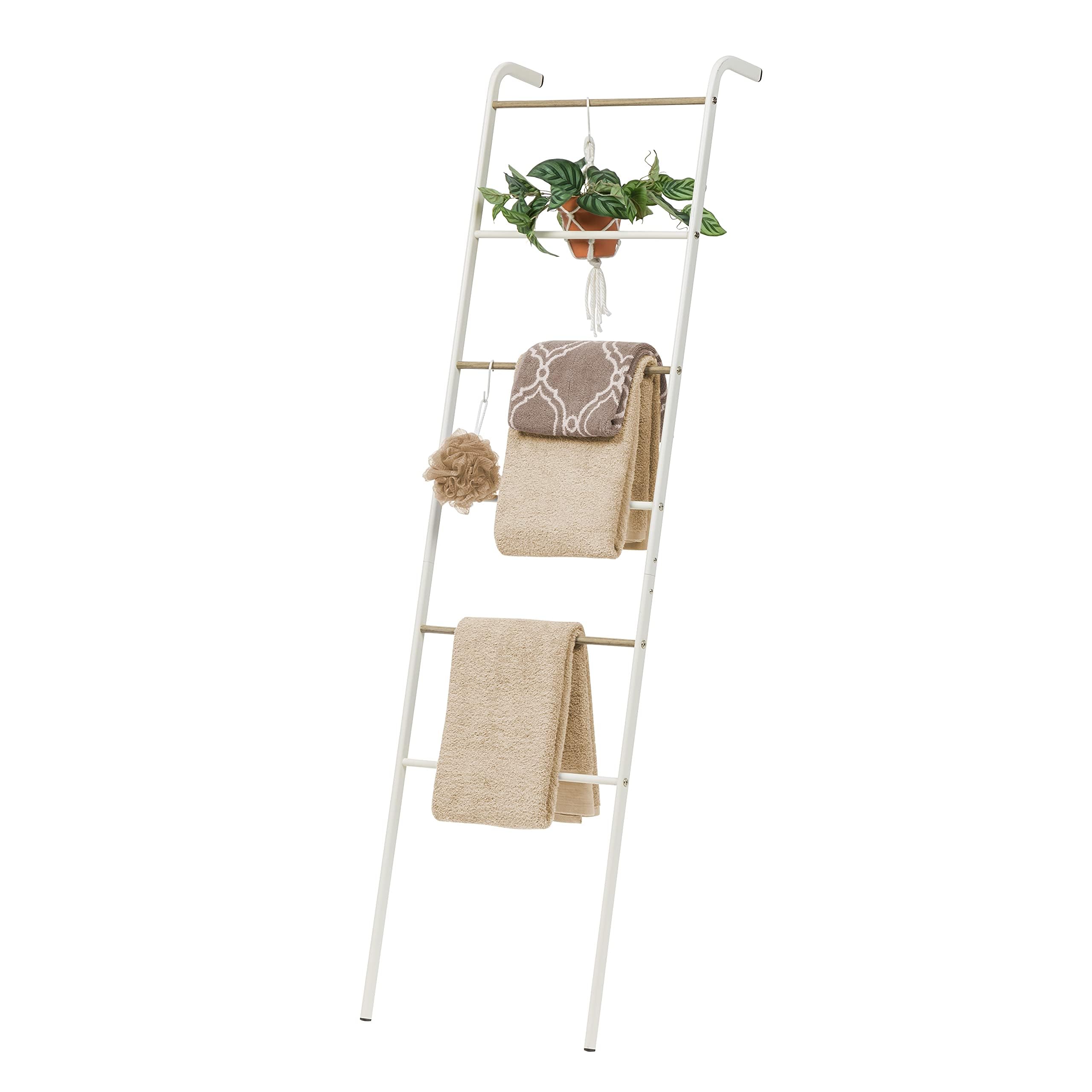 IRIS USA Clothing Rack, Blanket or Garment Ladder, Easy to Assemble, Standing Metal Sturdy Garment Rack, Small Space Storage Sol