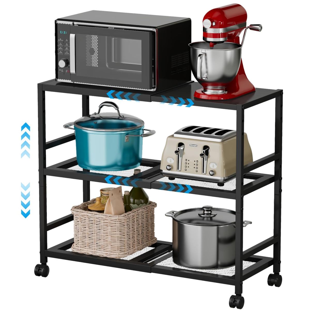 Expandable Metal Storage Shelves Rack with Wheels,3Tier Heavy Duty Shelving